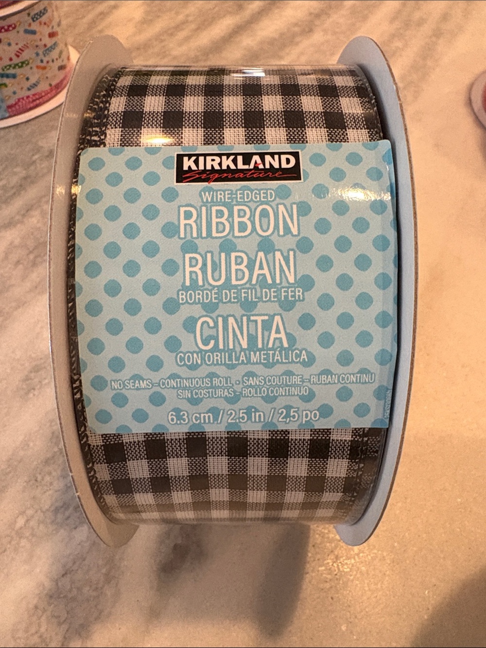 Kirkland Signature black gingham ribbon 50 yards-2.5 inch